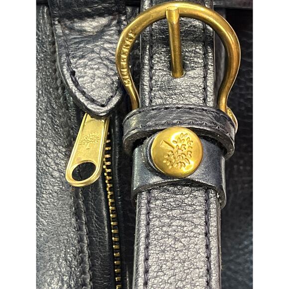 Mulberry Navy Pebbled Leather Drawstring Bucket Bag Plaid Lining England - Picture 3 of 15